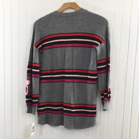 Democracy Gray Striped Flower Applique Cardigan - Picture 8 of 13